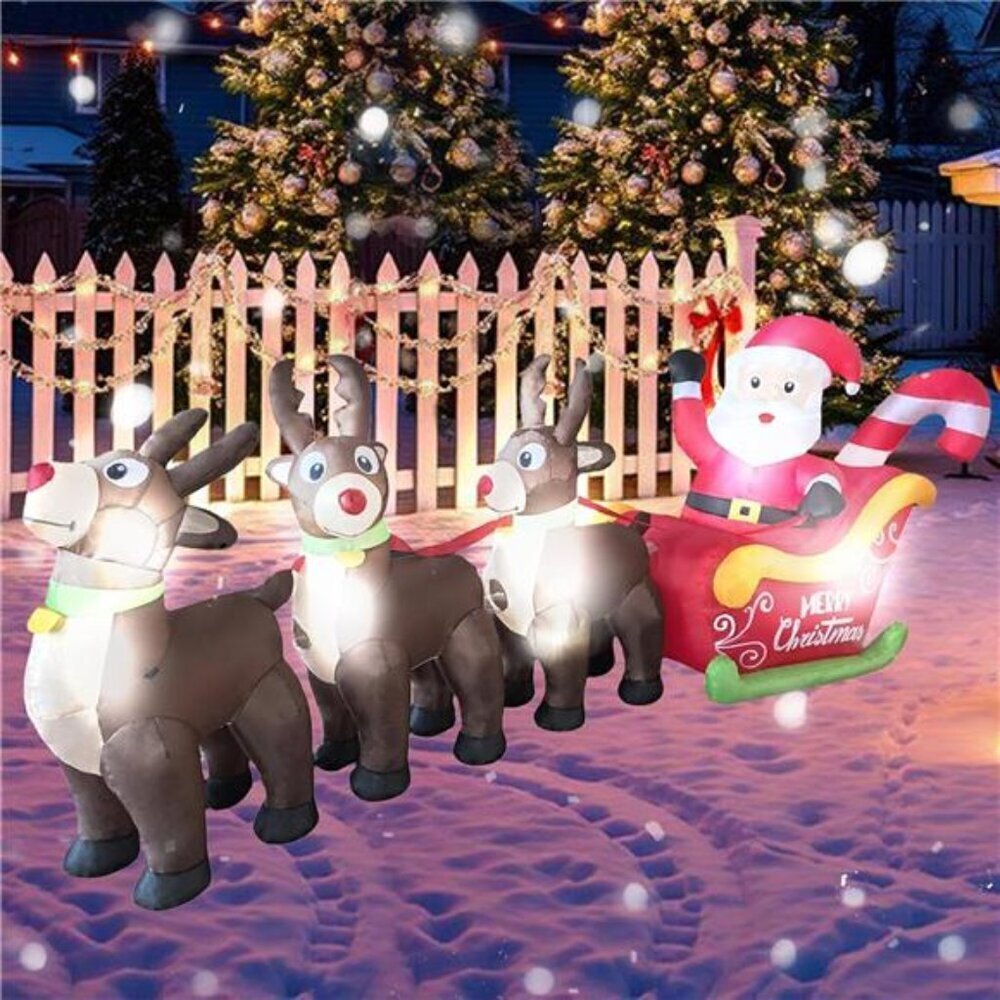 Outdoor Santa Sleigh Reindeer 10 FT Inflatable Decoration